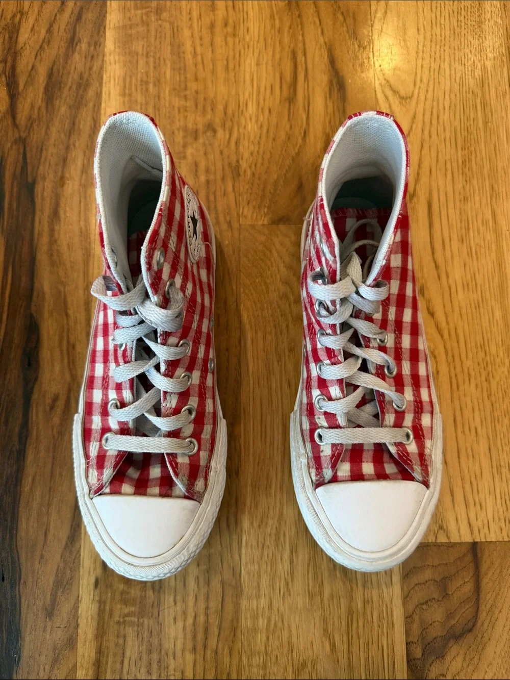 Converse Kids Red and White Gingham High-Top Sneakers
